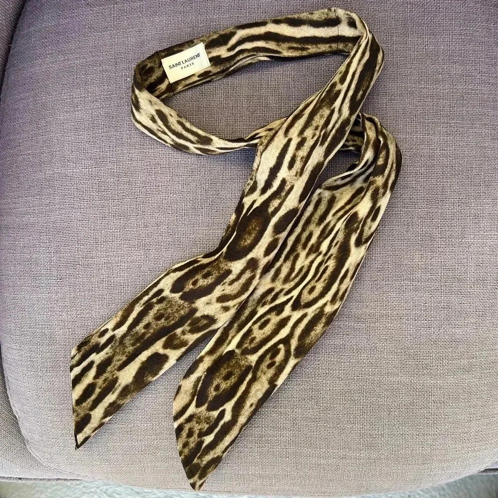 Saint Laurent Brown Animal Print Scarf